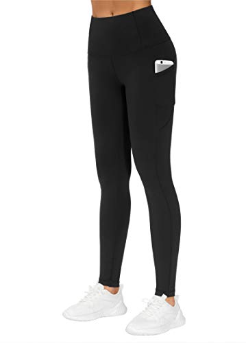 THE GYM PEOPLE Thick High Waist Yoga Pants with Pockets, Tummy Control Workout Running Yoga Leggings for Women (Large, Black)