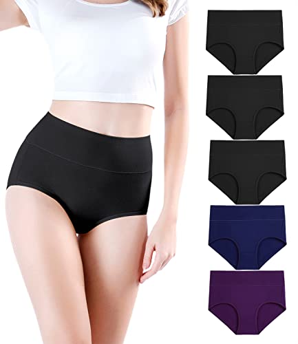 wirarpa Women's Postpartum Underwear High Waisted Ladies Cotton Panties Full Coverage Briefs 5 Pack Assorted X-Small
