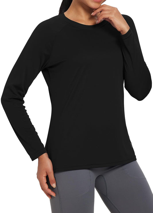 BALEAF Women's Workout Tops Long Sleeve Running Shirts Quick Dry Moisture Wicking Athletic T-Shirts for Exercise Gym Sports Yoga Black Size XS