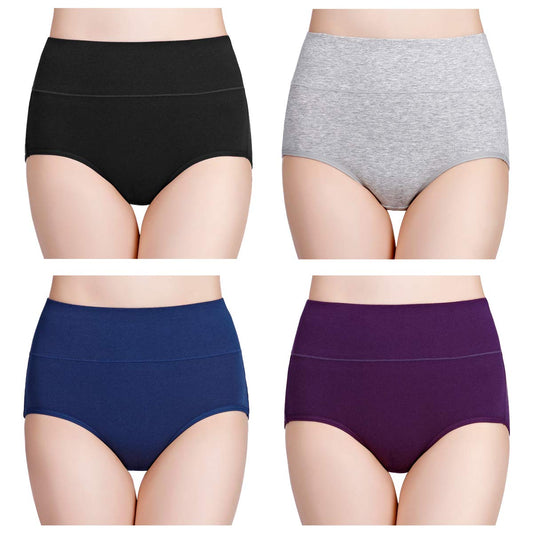 wirarpa 4 Pack Women's Cotton Postpartum Underwear High Waisted Ladies Panties Full Coverage Briefs Assorted X-Small