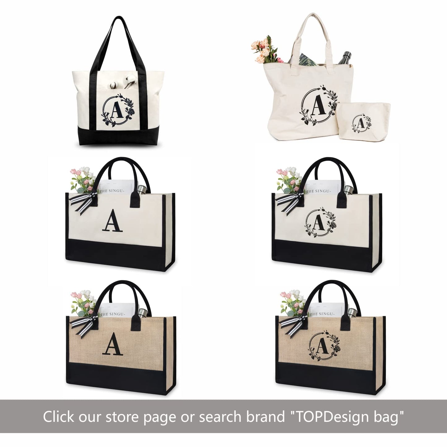 TOPDesign Initial Jute/Canvas Tote Bag, Personalized Present Bag, Suitable for Wedding, Birthday, Beach, Holiday, is a Great Gift for Women, Mom, Teachers, Friends, Bridesmaids (Letter S)