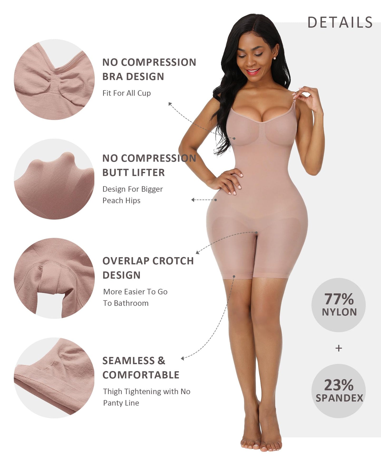 FeelinGirl Seamless Butt Lifter Shapewear Bodysuit with Firm Control and High Waist for Dresses, XS/S