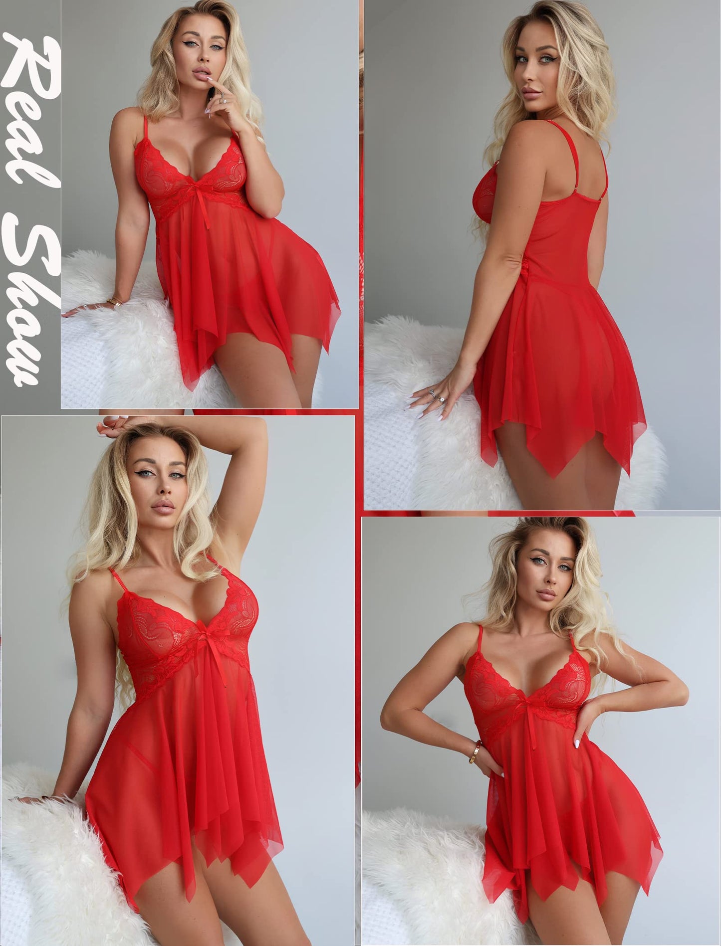 Avidlove Valentines Lingerie For Women For Sex Play Slutty Lingerie for Sex Lace Babydoll Lingerie Red XS